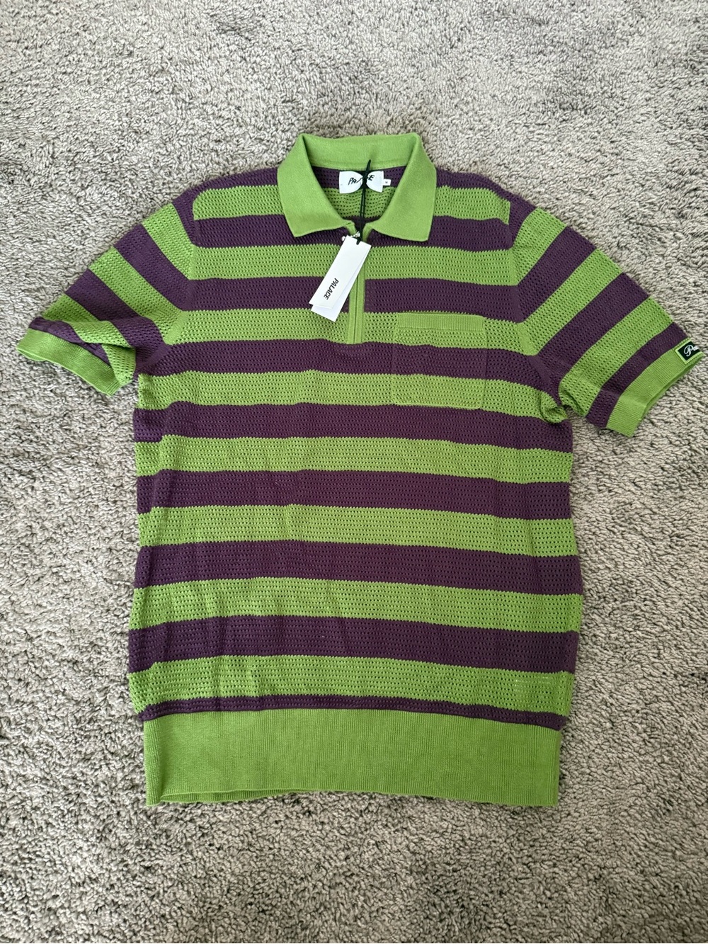 Palace Striped Mesh Polo in Green and Purple